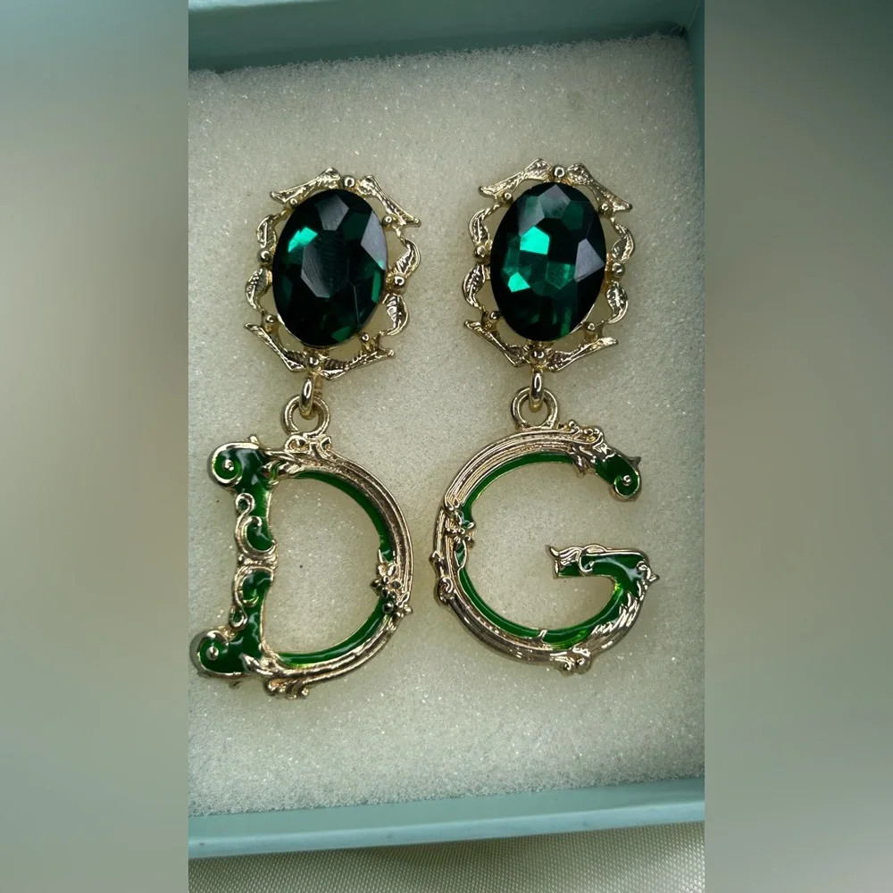 Dolce & Gabbana Initials Emerald Dangled Earrings - Picture 2 of 3